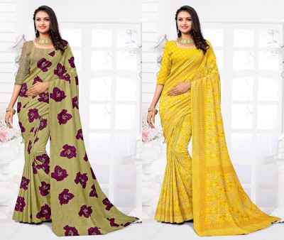 STYLEVEDA Paisley Daily Wear Georgette Saree(Pack of 2, Yellow, Beige)