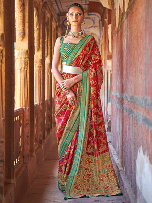 ANOUK Embellished Bandhani Georgette Saree(Red)