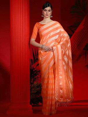 Sareemall Embellished Bollywood Net Saree(Orange)