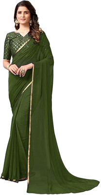 SainiVastra Solid/Plain Bollywood Chiffon Saree(Dark Green)