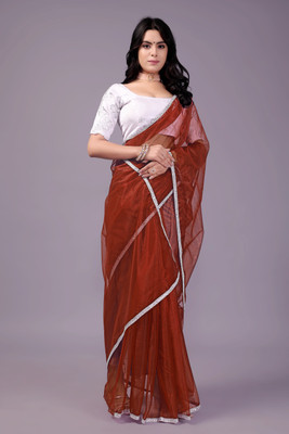 OZONE DESIGNS Embroidered Bollywood Net Saree(Orange)
