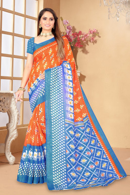 Suali Printed Bandhani Art Silk Saree(Orange)