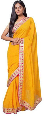 Rohit Designer Embroidered Bollywood Georgette Saree(Yellow)