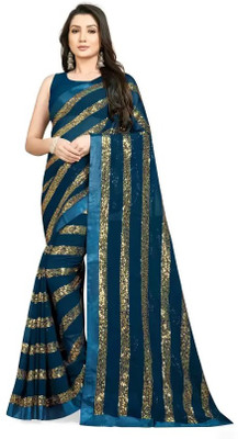 Apnisha Striped Bollywood Georgette Saree(Dark Green)