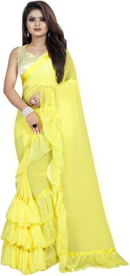 RAVI CREATION Self Design Banarasi Georgette Saree(Yellow)