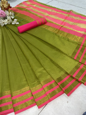HITESH ENTERPRISE Solid/Plain Daily Wear Cotton Silk Saree(Dark Green)