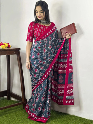 Anouk Rustic Printed Daily Wear Cotton Blend Saree(Blue)