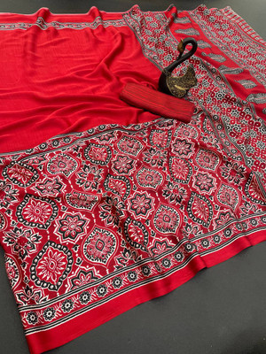 MOON VOGUE Self Design Banarasi Silk Blend Saree(Red)