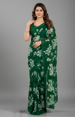 RegalDrapes Floral Print Daily Wear Georgette Saree(Green)