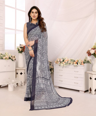 AAI LAXMI CREATION Digital Print, Printed Daily Wear Georgette Saree(Dark Blue, White)