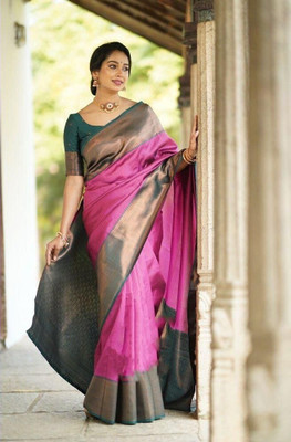 Suhanioi Self Design Bollywood Silk Blend Saree(Pink)
