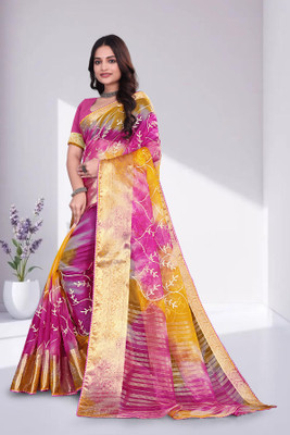 Aarunika SKT Solid/Plain Bollywood Organza Saree(Yellow)