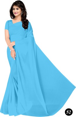 STAVA CREATION Solid/Plain Daily Wear Georgette Saree(Blue)