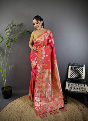Divastri Woven Banarasi Cotton Silk Saree(Pink)