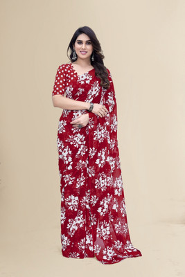 kashvi sarees Floral Print Daily Wear Georgette Saree(Maroon)