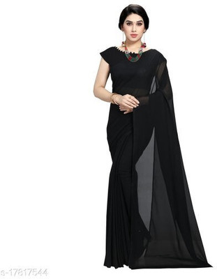 ASTYLOR Solid/Plain Daily Wear Georgette Saree(Black)