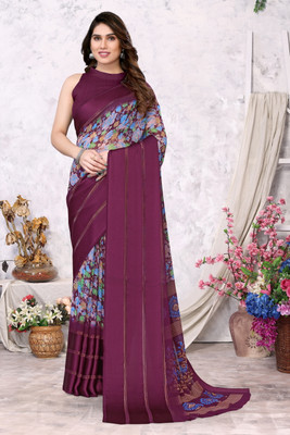 FABMORA Embellished, Printed Bollywood Satin, Chiffon Saree(Purple)