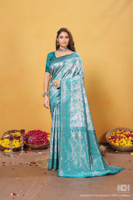 Yogik Creation Digital Print Kanjivaram Art Silk Saree(Light Blue)
