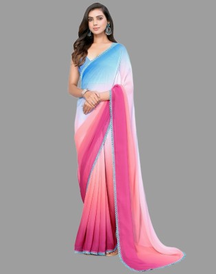 Bhuwal Fashion Printed, Self Design Bollywood Georgette Saree(Pink, Blue)