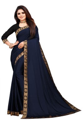 ENCLIQ Solid/Plain Daily Wear Lycra Blend Saree(Dark Blue)