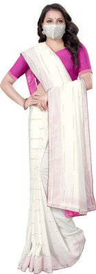 pUNYATHA CREATION Applique Chanderi Art Silk Saree(White)