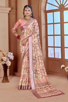 Ethnic Trendz Digital Print Saree with Attached Blouse Cotton Linen Saree(Multicolor)