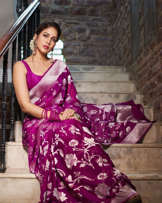 KRIYANSH Self Design Kanjivaram Jacquard, Art Silk Saree(Purple)
