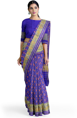 Garvi Gurjari Self Design Ikkat Pure Silk Saree(Purple)
