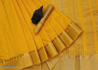 PRIYESHA TEXTILES Self Design Narayanpet Cotton Blend Saree(Mustard)