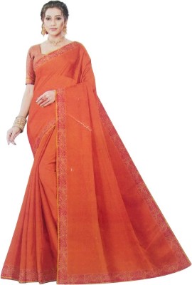 Shree Shyam Collection Solid/Plain Daily Wear Art Silk Saree(Orange)