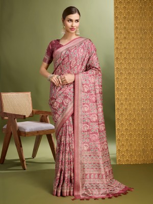 MANTROTSAV Digital Print Hand Batik Silk Blend Saree(Pink)