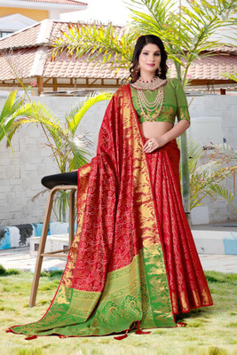 jayant creation Printed Patola Silk Blend Saree(Red)