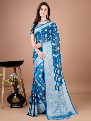 Divastri Woven Kanjivaram Silk Blend Saree(Light Blue)
