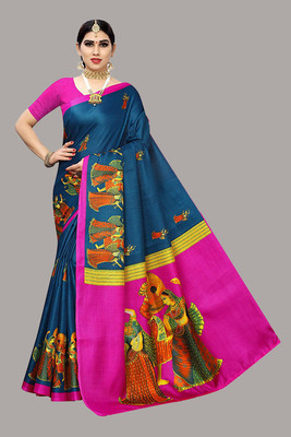 YASHIKA Printed Bollywood Art Silk Saree(Light Blue)