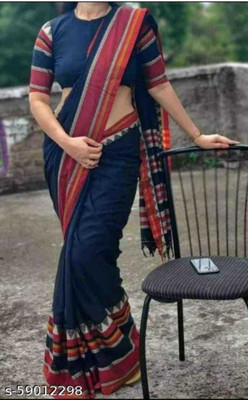 ASR Embroidered Handloom Pure Cotton Saree(Blue)