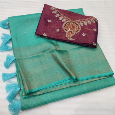 Banaras silk palace Self Design Banarasi Viscose Rayon Saree(Light Green)