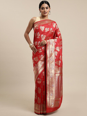 amirat Self Design Banarasi Jacquard Saree(Red)