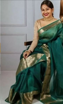 Priya Woven Daily Wear Organza Saree(Dark Green)