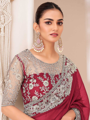 Sareemall Embellished Bollywood Chiffon Saree(Maroon)
