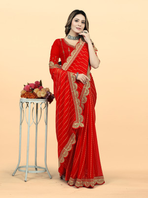 MAN PRIYA TRENDZ Striped Jamdani Georgette Saree(Red)
