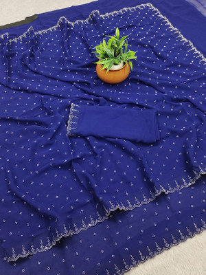 GRANTHCREATION Self Design Bollywood Georgette Saree(Blue)