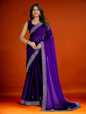 meaven tex Embellished, Solid/Plain Bollywood Jimmy choo Saree(Purple)