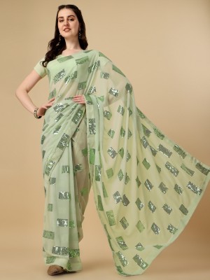 Niza Fashion Embroidered Bollywood Georgette Saree(Light Green)