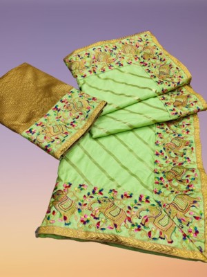 Crystallfashion Self Design Bollywood Chanderi Saree(Light Green)