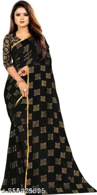 Triveni Fab Polka Print Daily Wear Chiffon Saree(Black)