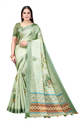 Suhagfab Printed Bollywood Cotton Linen Saree(Multicolor)