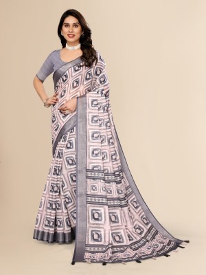 Santro Sarees Digital Print Daily Wear Cotton Linen Saree(Grey)