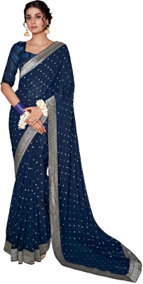 Akhilam Embroidered Bollywood Georgette Saree(Dark Blue)