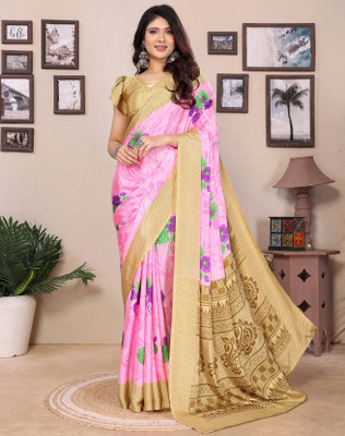 Divastri Printed Bollywood Tussar Silk Saree(Pink)