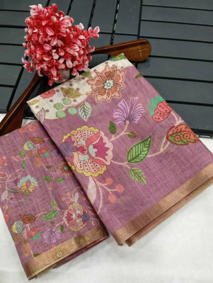 VISHNU Printed Kanjivaram Pure Cotton, Cotton Linen Saree(Magenta)